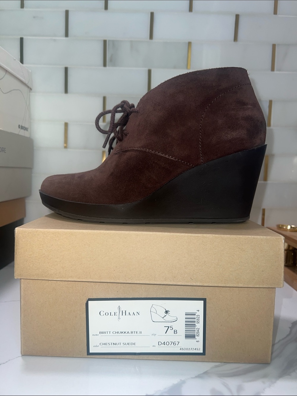 Cole Haan Chestnut Suede Wedge Bootie - Dark Brown